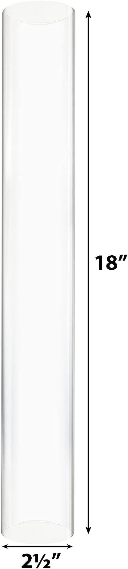 CYS EXCEL D-2.5" H-18 Glass Open Ended Hurricane Candleholder Bottomless Cylinder Sleeve Clear Chimney Shade Tube Cover, 1 Piece