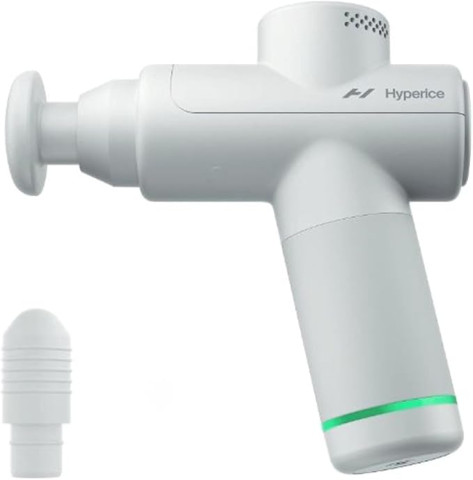 Hyperice Hypervolt Go 2 - Arctic Grey - Featuring Quiet Glide Technology - Handheld Percussion Massage Gun - 3 Speeds, 2 Interchangeable Heads - Helps Relieve Sore Muscles and Stiffness - FSA and HSA