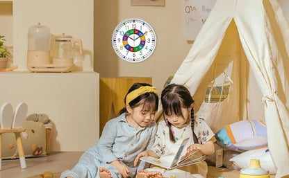 XFM Kids Wall Clock 10 Inch Silent Non Ticking Battery Operated Colorful Teaching Time Clock Decorative Small Analog Learning Clock for Kids Room Classroom School Playroom