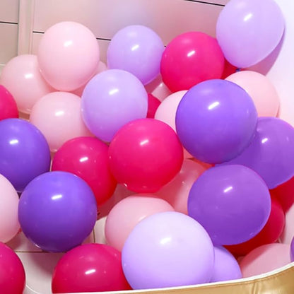 100pcs Pink and Purple Balloons 12 Inch with Ribbon for Girls Women Birthday Baby Shower Wedding Party Decorations