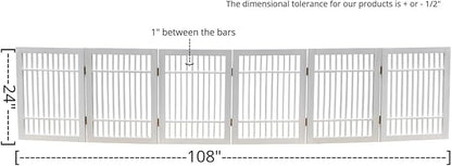 Pet Dog Gate Strong and Durable Freestanding Folding Acacia Hardwood Portable Wooden Fence Indoors or Outdoors by Urnporium (White Pet Gate, 6 Panel 24" Tall)