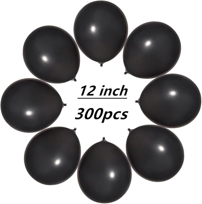 300 Pack Black Balloons 12 inch Black Latex Party Balloon Bulk for Various Party Events Decorations