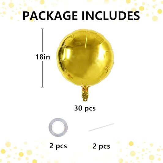 TONIFUL 30Pcs 18 Inch Large Gold Round Shape Foil Balloons Big Gold Circle Helium Mylar Ballons for Birthday Wedding Baby Shower Anniversary Engagement Party Decorations Supplies