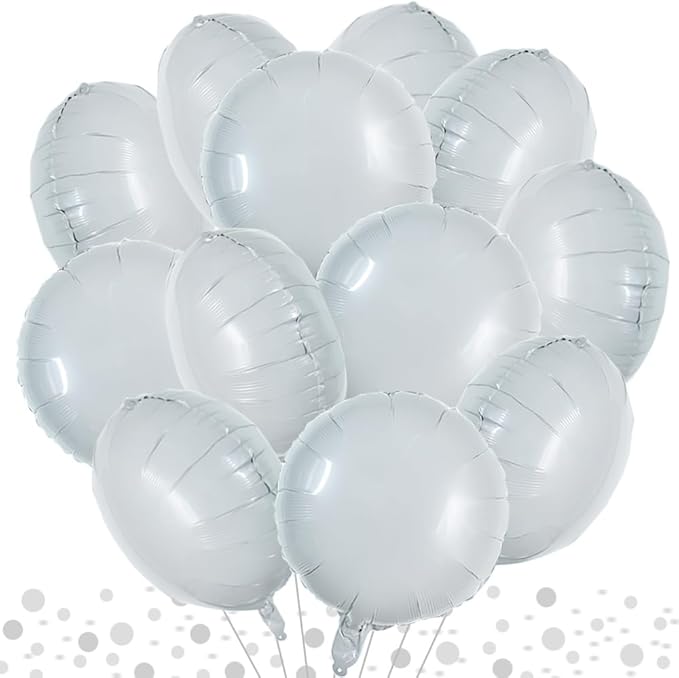 TONIFUL 30Pcs 18 Inch Large White Round Shape Foil Balloons Big White Circle Helium Mylar Ballons for Birthday Wedding Baby Shower Anniversary Engagement Party Decorations Supplies