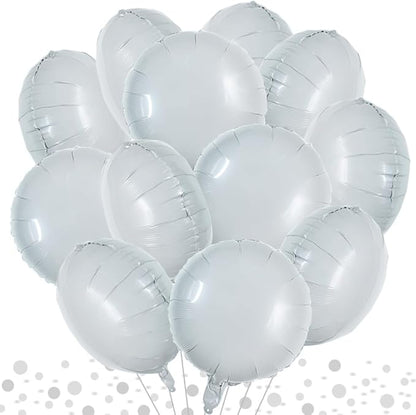 TONIFUL 30Pcs 18 Inch Large White Round Shape Foil Balloons Big White Circle Helium Mylar Ballons for Birthday Wedding Baby Shower Anniversary Engagement Party Decorations Supplies