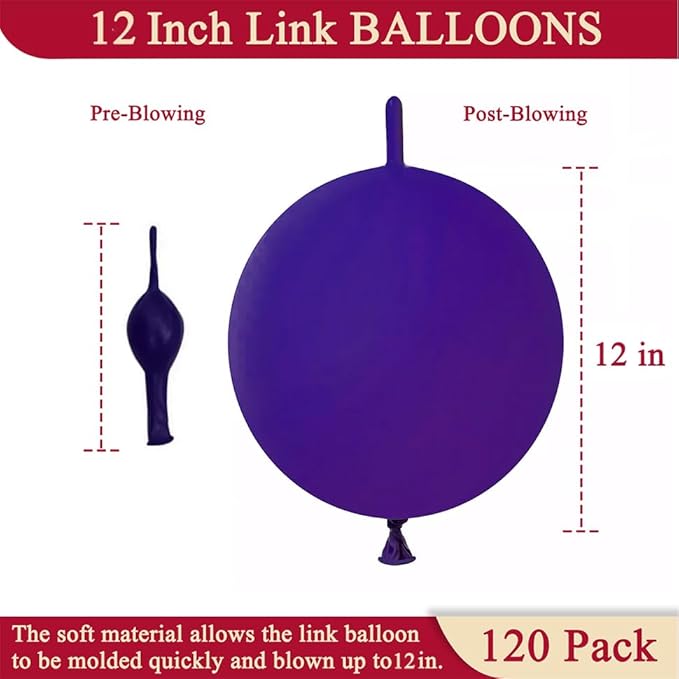 Purple Link Balloons 12 Inch 120 Pcs Latex Quick Linking Balloon for Birthday Wedding Party Festival Decorations