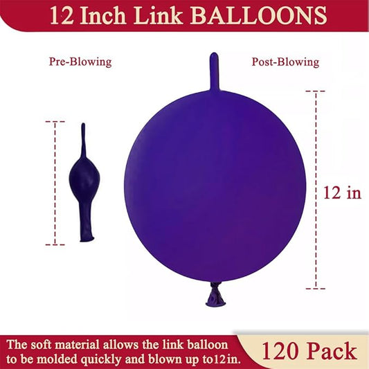 Purple Link Balloons 12 Inch 120 Pcs Latex Quick Linking Balloon for Birthday Wedding Party Festival Decorations