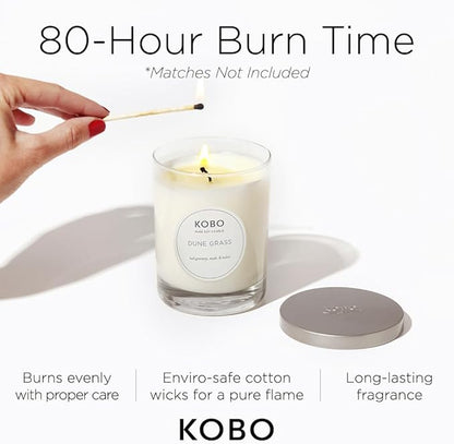 KOBO Dune Grass Scented Candle (11 oz) | Coastal Collection, 100% Pure Soy Wax Candles | Hand-Poured in USA | 80 Hour Burn | Scented Candles for Home