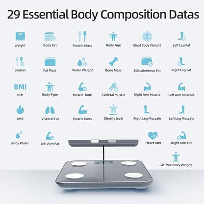 Smart Scale for Body Weight, Digital Bathroom Scale BMI Weighing Bluetooth Body Fat Scale, Body Composition Monitor Health Analyzer with Smartphone App (Grey 2211)
