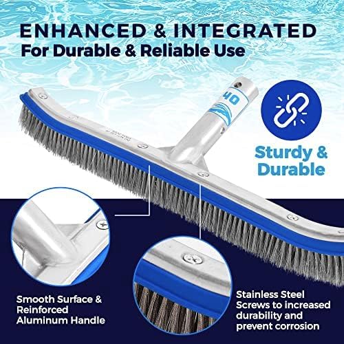 440 Heavy Duty Pool Brush - 18-inch Extra-Wide Metal Brush Head with Stainless Steel Wire Bristles & Curved Edges for Cleaning Pool Tiles, Walls, Floor, Steps (Stainless Steel) - Pack of 12