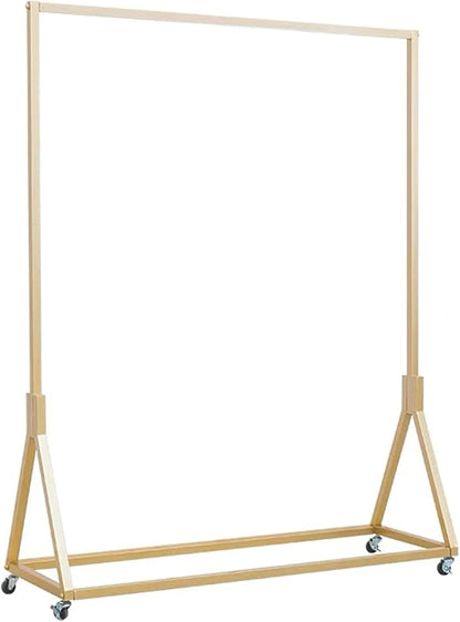 Clothing Store Modern Rolling Clothing Display Stands with Wheels,Storage Shoe Bag Pipe Shelf,Organization Garment Rack,Home Clothes Hanging Shelves（Gold without Wood Board, 47.2" L）