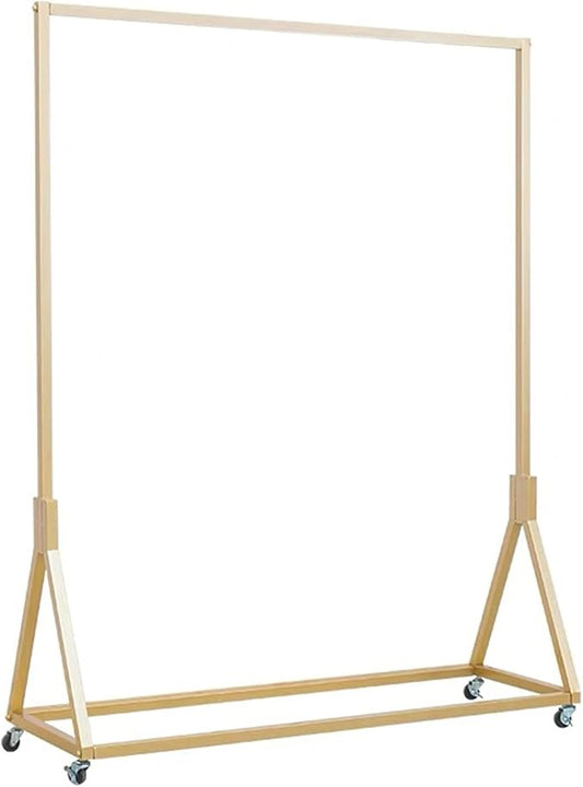 Clothing Store Modern Rolling Clothing Display Stands with Wheels,Storage Shoe Bag Pipe Shelf,Organization Garment Rack,Home Clothes Hanging Shelves（Gold without Wood Board, 47.2" L）