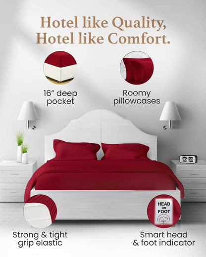 Good Sleep Bedding Twin XL Bed Sheets - 100% Egyptian Cotton Twin XL Sheets, 1000 TC, 3 Pc, XL Twin Sheet Sets, Luxury Sateen Weave, Soft, Bed Sheets Twin XL, 16" Deep Pocket Bedsheets - Burgundy
