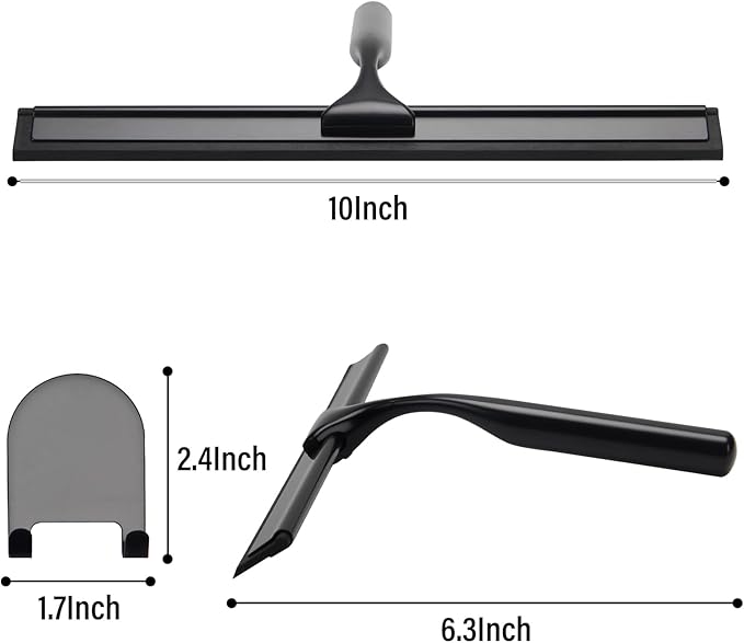 All-Purpose Shower Squeegee for Glass Doors Glass Squeegee for Bathroom Tile Shower Walls, Shower Doors, Window, Car Glass Cleaning Stainless Steel 10 inch Black