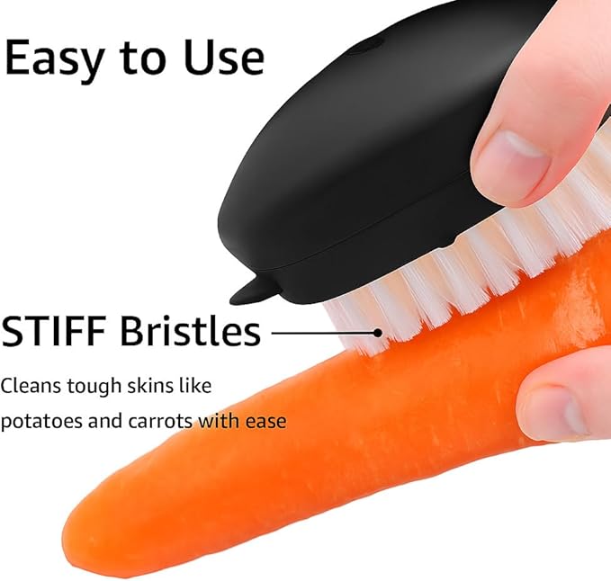 Professional Veggie Brush – Heavy Duty Root & Leafy Vegetable Cleaner , Dual-Action Potato Scrubber & Fruit and Vegetable Brush , Your Home Essentials (Black 2-Pack)