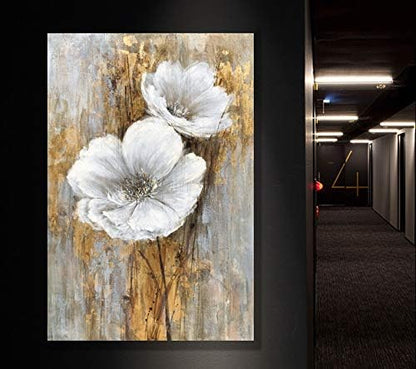 Yihui Arts White Floral Wall Pictures Vertical Lily Bouquet Flower Oil Painting Artwork for Living Room Bedroom Hallway Decor