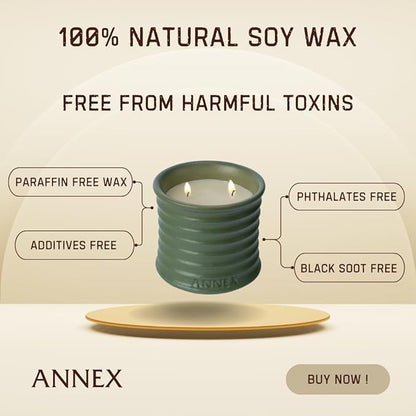 Scented Luxury Candles in Handmade Ceramic Jars, Soy Wax | Woody Wood – Oud & Agarwood, Large Candle | Non Toxic, 2 Wicks, Reusable Big Olive Green Jar | Natural Spring Aromatherapy for Women & Men
