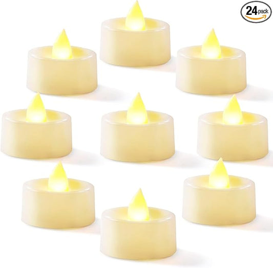Homemory 24-Pack Flameless LED Tea Lights Candles Battery Operated, 200+Hour Fake Electric Candles TeaLights for Votive, Halloween, Ofrenda, Diya, Wedding Centerpiece Table Decor, Funeral, Christmas