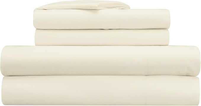 Serta Simply Clean Super Soft Hypoallergenic Stain Resistant Deep Pocket 4 Pieces Solid Bed Sheet Set, Full, Ivory