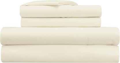 Serta Simply Clean Super Soft Hypoallergenic Stain Resistant Deep Pocket 4 Pieces Solid Bed Sheet Set, Queen, Ivory