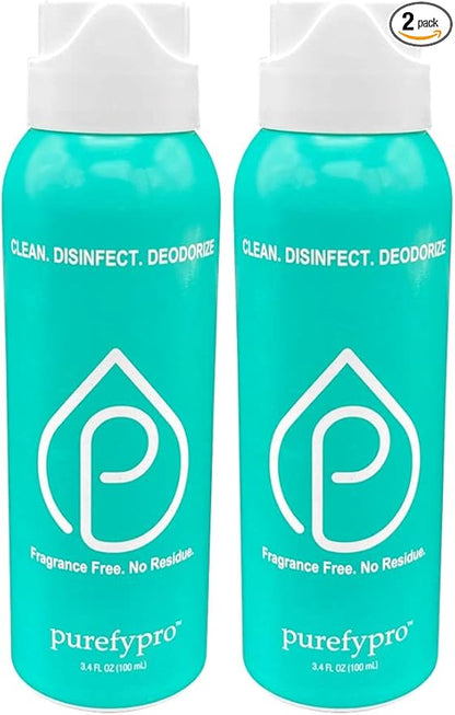 Purefypro Disinfectant Airesol Spray (100ml, 2 Pack) Eliminate 99.9999% Virus and Germs. No Residue. No Rinse. Travel Size.