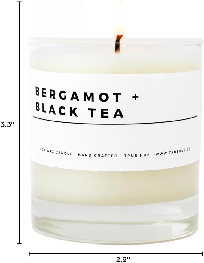 True Hue | Luxury Highly Scented Candle | Premium Soy Wax Blend | 7.75 oz | 40-50 Hour Burn Time | Cotton Wick | Glass (Bergamot + Black Tea)