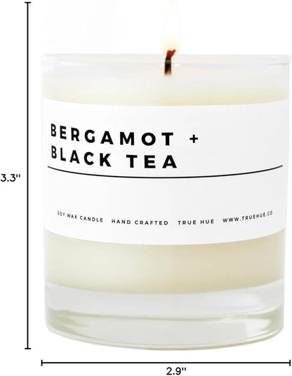 True Hue | Luxury Highly Scented Candle | Premium Soy Wax Blend | 7.75 oz | 40-50 Hour Burn Time | Cotton Wick | Glass (Bergamot + Black Tea)