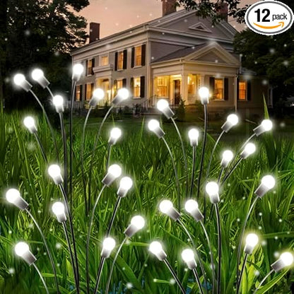 OZS 4 Pack Total 32 LED Solar Garden Lights Fairy Outdoor - Solar Firefly Lights Outdoor, Sway by Wind, Waterproof for Garden Patio Pathway Fairy Decoration (Cool White)