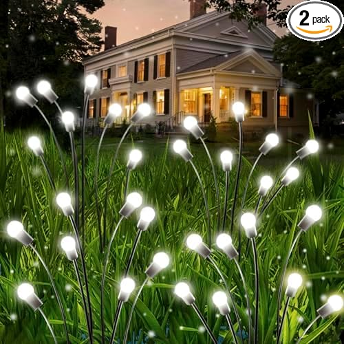 OZS 2 Pack Total 16 LED Solar Garden Lights Fairy Outdoor - Solar Firefly Lights Outdoor, Sway by Wind, Waterproof for Garden Patio Pathway Fairy Decoration (Cool White)
