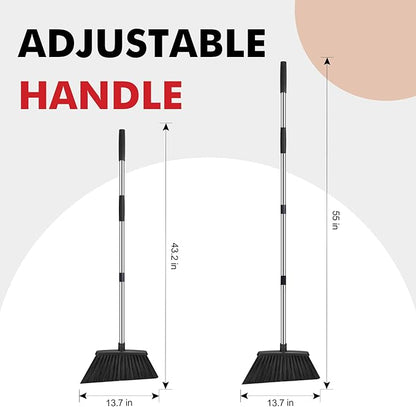 Heavy Duty Broom, 55 Inch Long Handle Outdoor Large Angle Brooms, Commercial Broom for Sweeping Indoor, for Home Garage Kitchen Office Courtyard Lobby Patio Lawn Concrete，Black