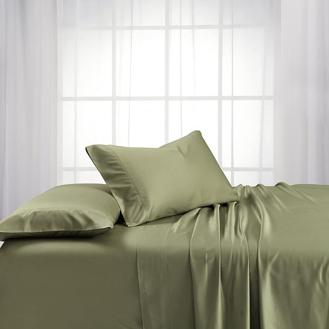 Royal Hotel Bedding ABRIPEDIC Sheets, Viscose from Bamboo, Sheet Set 600 Thread Count, Silky Soft Sheets, Viscose from Bamboo, Sheet Set, Olympic-Queen, Sage