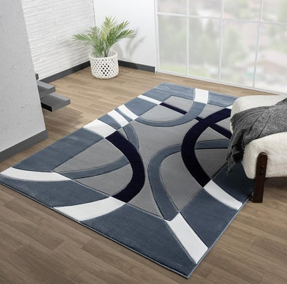 Ultra Soft Area Rug Hand Carved - Modern Abstract Design for Indoor Living Room & Bedroom - Stain Resistant, Easy to Clean - (2'7''x7, Blue)