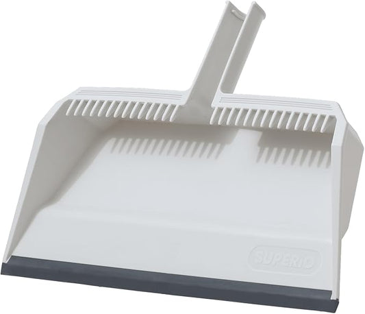 Superio 2-Pack Wide Plastic Dustpan with Comb - 16" Wide, Rubber Lip, Broom Handle Clip, White