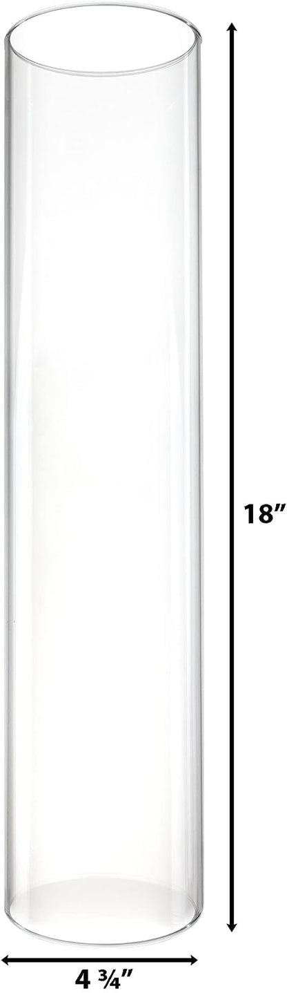 CYS EXCEL D-4.75" H-18 Glass Open Ended Hurricane Candleholder Bottomless Cylinder Sleeve Clear Chimney Shade Tube Cover, 1 Piece