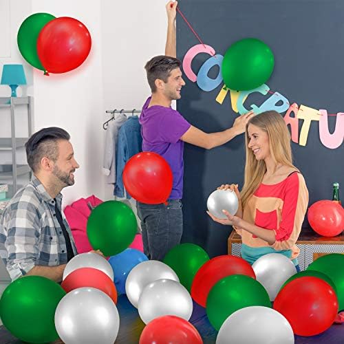 TecUnite 100 Pcs Green White Red Latex Balloons 13 Inch Colorful Round Balloons for Christmas Wedding Birthday Holiday Party Decoration