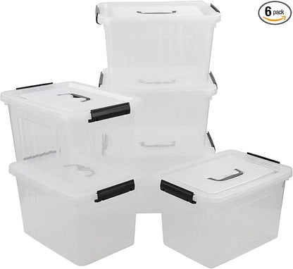 Zopnny 12 Quart Storage Latch Bins with Handles, Plastic Clear Storage Box with Lid, 6 Pack