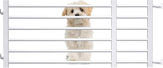 Maerd Short Dog Gates for Doorways,Dog Gate to Step Over,Retractable Puppy Gate for Stairs Indoor with Door,15.7Inch Doggy Gate,Silver and White Pet GATE (White, L)