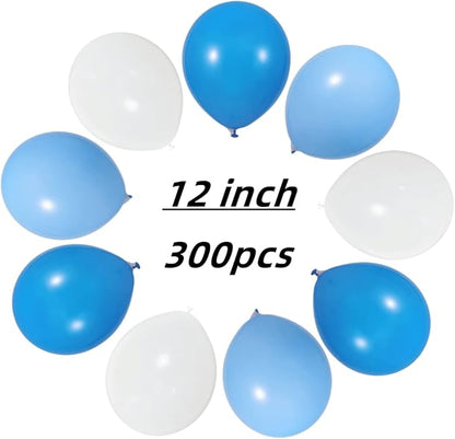 300 Pack Blue and White Balloons 100 of each of the 3 colors 12 inch White Blue Light Blue Latex Party Balloon Bulk for Various Party Events Decorations