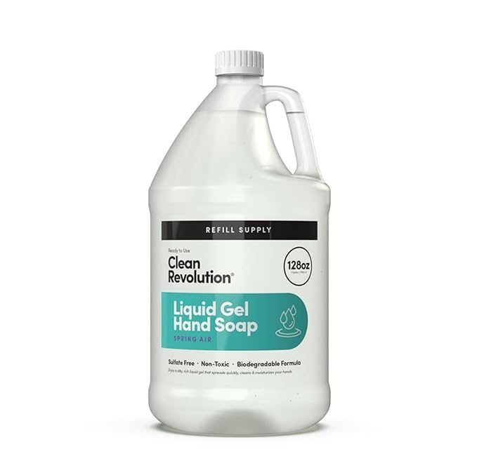 Clean Revolution Liquid Gel Hand Soap, Silky Rich Liquid, Quick Lather, Fast Rinsing, Contains Real Essential Oils (Spring Air) 128 Fl Oz
