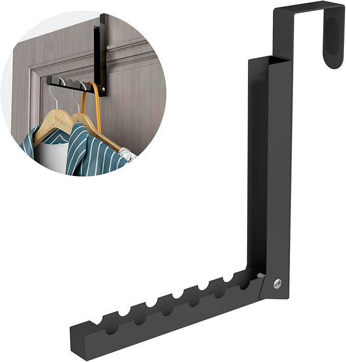 Over The Door Hanger Folding Clothes Drying Rack, Folding Hanging Coat Rack for Indoor Laundry Room Compact Small Space Foldable Portable Clothing Hanger Hook Collapsible- 1 Pack（Black）