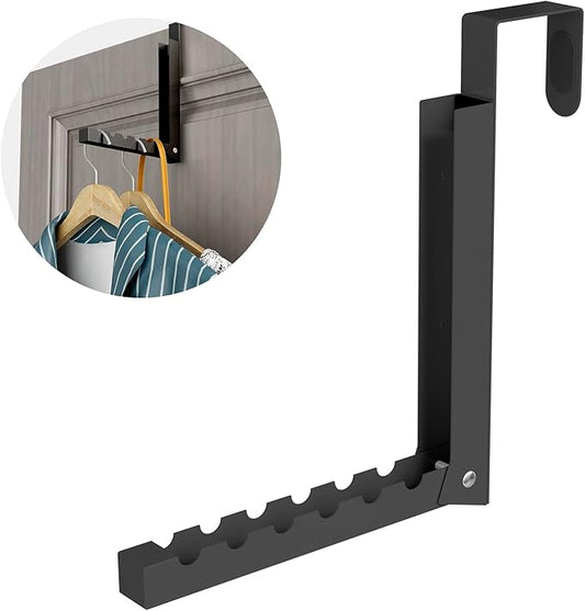 Over The Door Hanger Folding Clothes Drying Rack, Folding Hanging Coat Rack for Indoor Laundry Room Compact Small Space Foldable Portable Clothing Hanger Hook Collapsible- 1 Pack（Black）