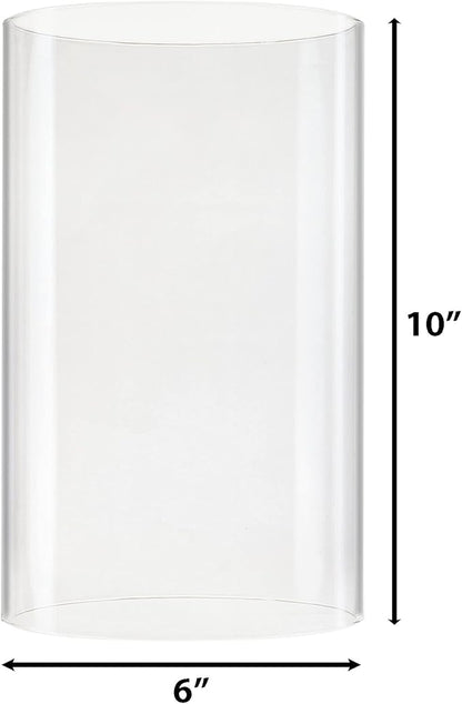CYS EXCEL D-6" H-10 Glass Open Ended Hurricane Candleholder Bottomless Cylinder Sleeve Clear Chimney Shade Tube Cover, 1 Piece