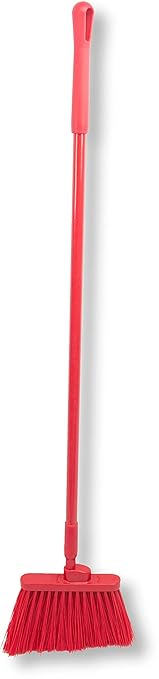 SPARTA 41083EC05 Plastic Color Coded Broom, Unflagged Bristles, Long Broom With Angled Head For Small Debris Cleaning, 56 Inches, Red