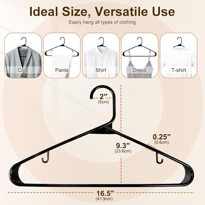 HOUSE DAY 500 Pack Plastic Clothes Hangers, Commercial Bulk Shipment for Business, Sturdy Durable Lightweight Hangers Black Ideal for Retail Dry Cleaners Warehouses, Save Cost & Warehouse Space