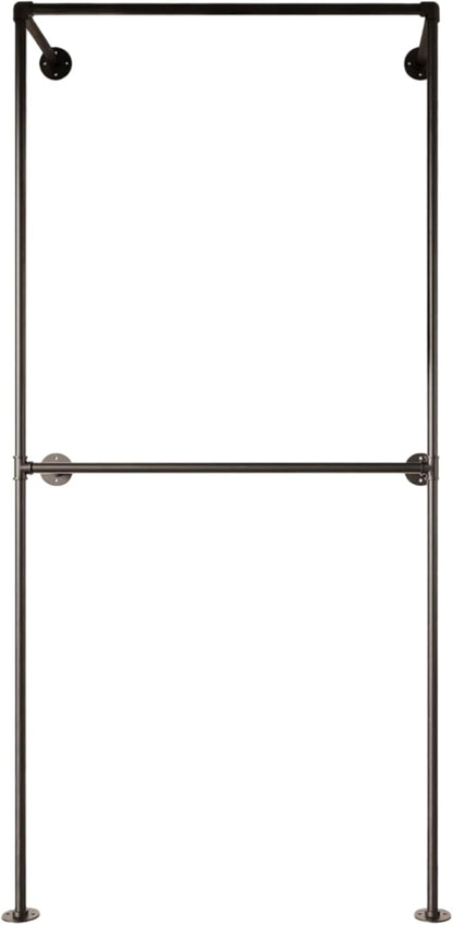 Industrial Pipe Clothing Rack, Heavy Duty Wall Mounted Clothes Rack,Retail Display Hanging Garment Rod for Laundry Room, Closet Storage - 14.6x37.4x82.7 Inches, Model K01