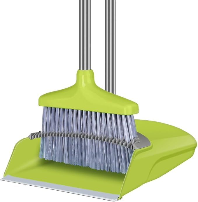 FGY Broom and Dustpan Set Stand Up Broom and Dust Pan Combo for Dog Cat Pets Home Use (Green)