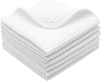 Microfiber Kitchen Cleaning Cloth Thick Dish Rags Waffle Weave Washcloths Dish Cloths Ultra Absorbent Odor Free 12inch X 12inch 6 Pack White