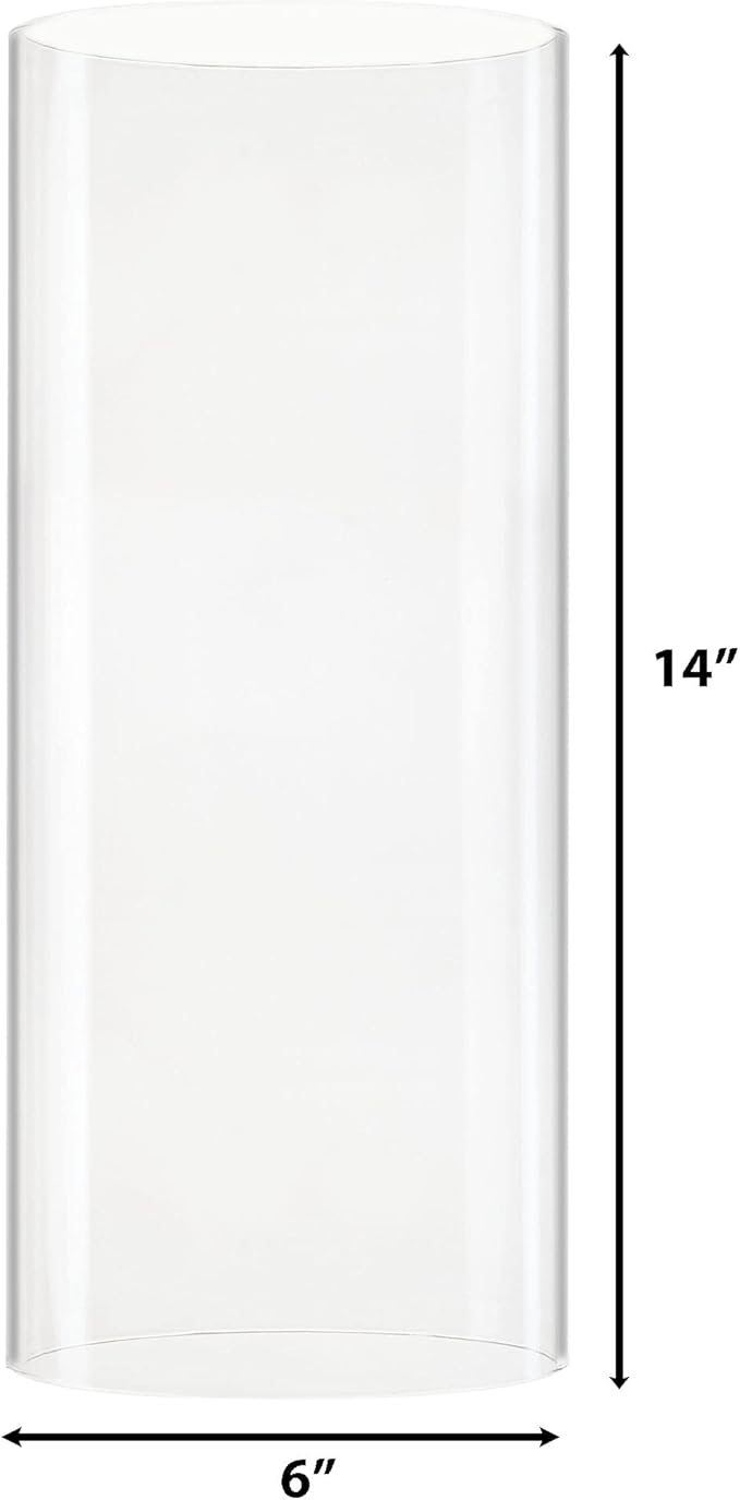 CYS EXCEL D-6" H-14 Glass Open Ended Hurricane Candleholder Bottomless Cylinder Sleeve Clear Chimney Shade Tube Cover, 1 Piece