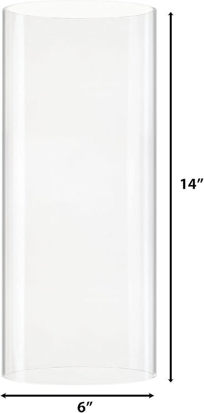 CYS EXCEL D-6" H-14 Glass Open Ended Hurricane Candleholder Bottomless Cylinder Sleeve Clear Chimney Shade Tube Cover, 1 Piece