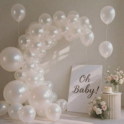 Pearl White Balloons 100 Pack, 12 Inch Latex Helium Pearl White Balloons Garland for Elegant Birthday Wedding Baby Shower Graduation Arch Party Decorations